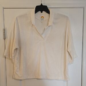 C.C Cream V-Neck Terry Shirt